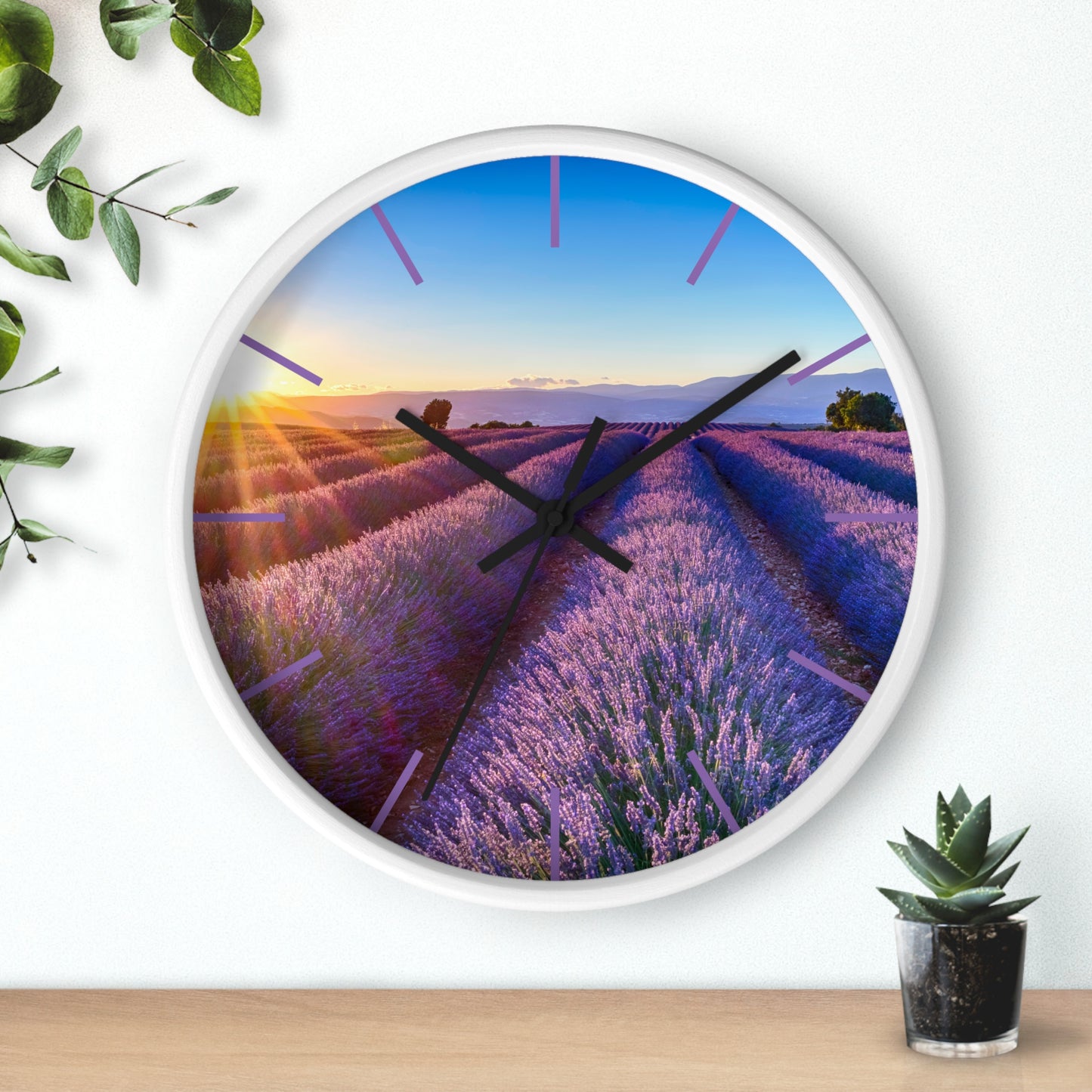 Lavender Fields Wall Clock with Lines