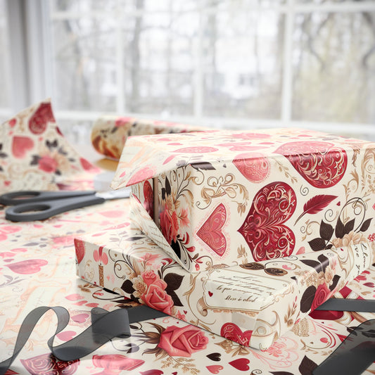 Romantic Floral & Hearts Wrapping Paper, 3 sizes, 2 finishes