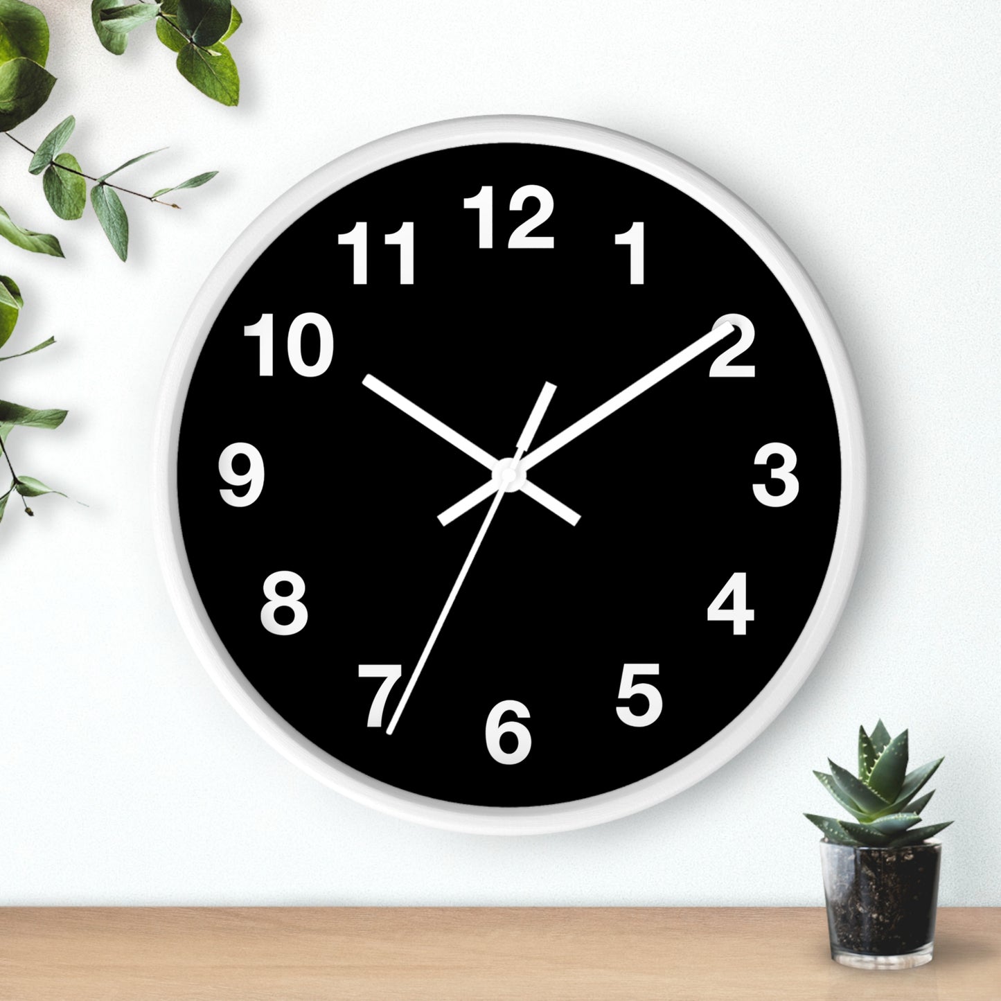 Black Background Wall Clock with White Hands & Numbers