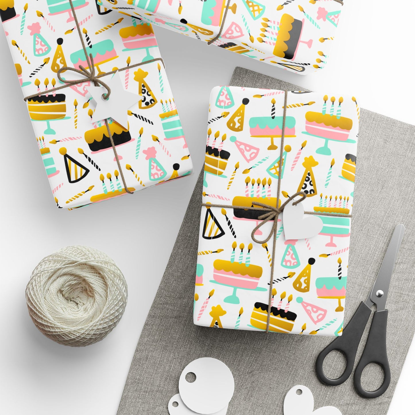 Celebration Cakes & Party Hats Wrapping Paper, 3 sizes, 2 finishes