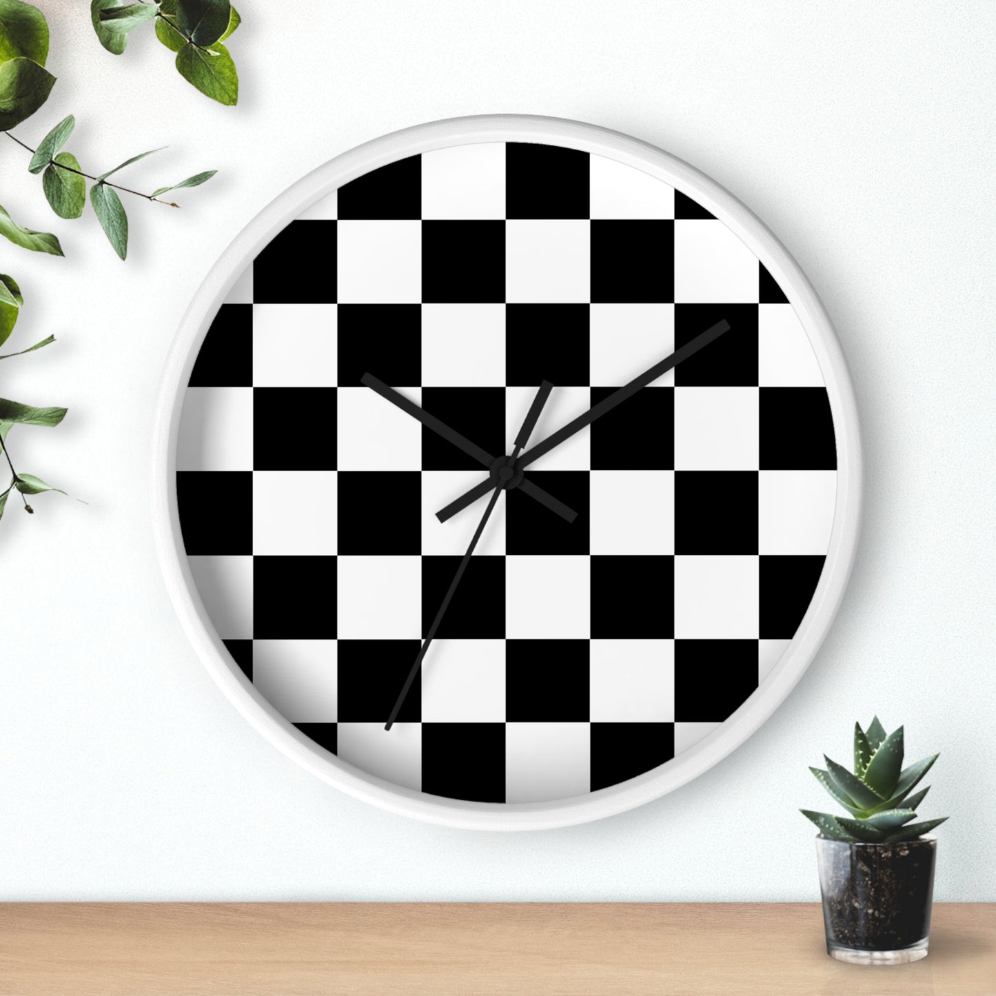 Checkered Black & White Wall Clock, No Numbers