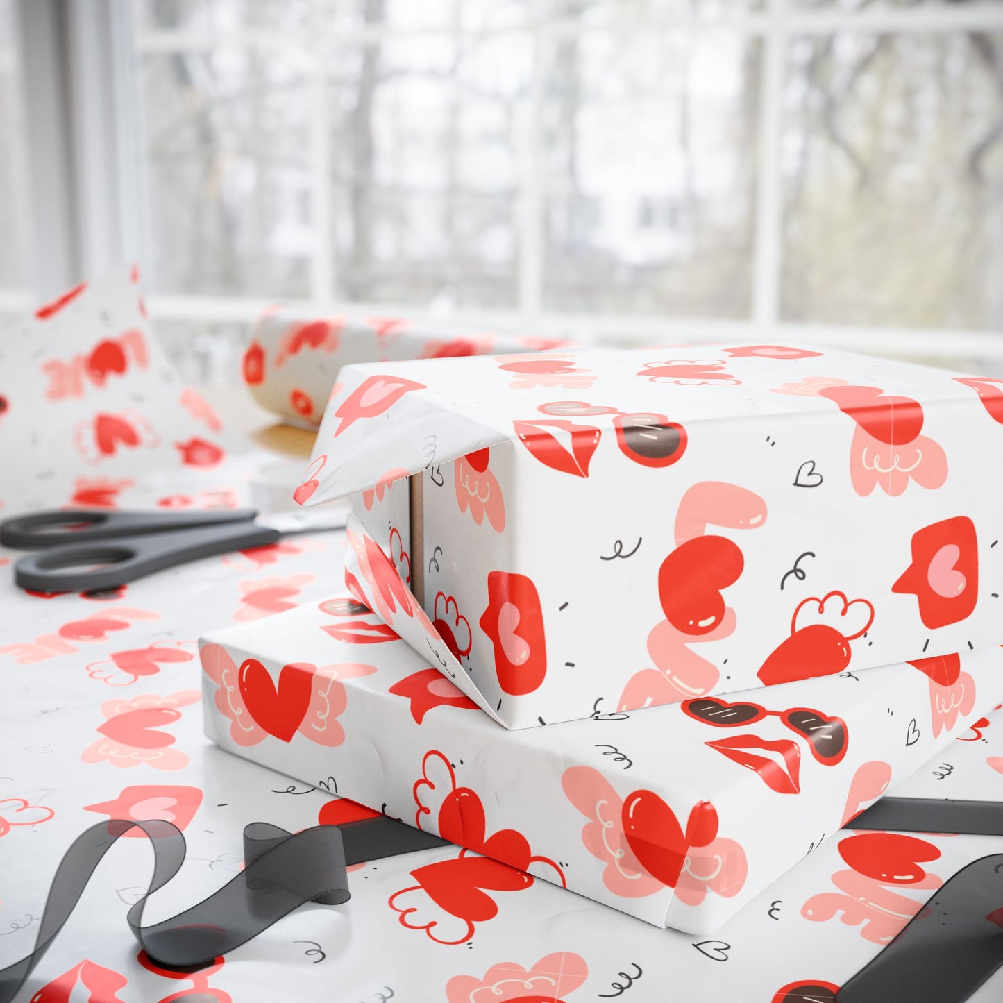 Love Lips and Hearts Wrapping Paper, 3 sizes, 2 finishes