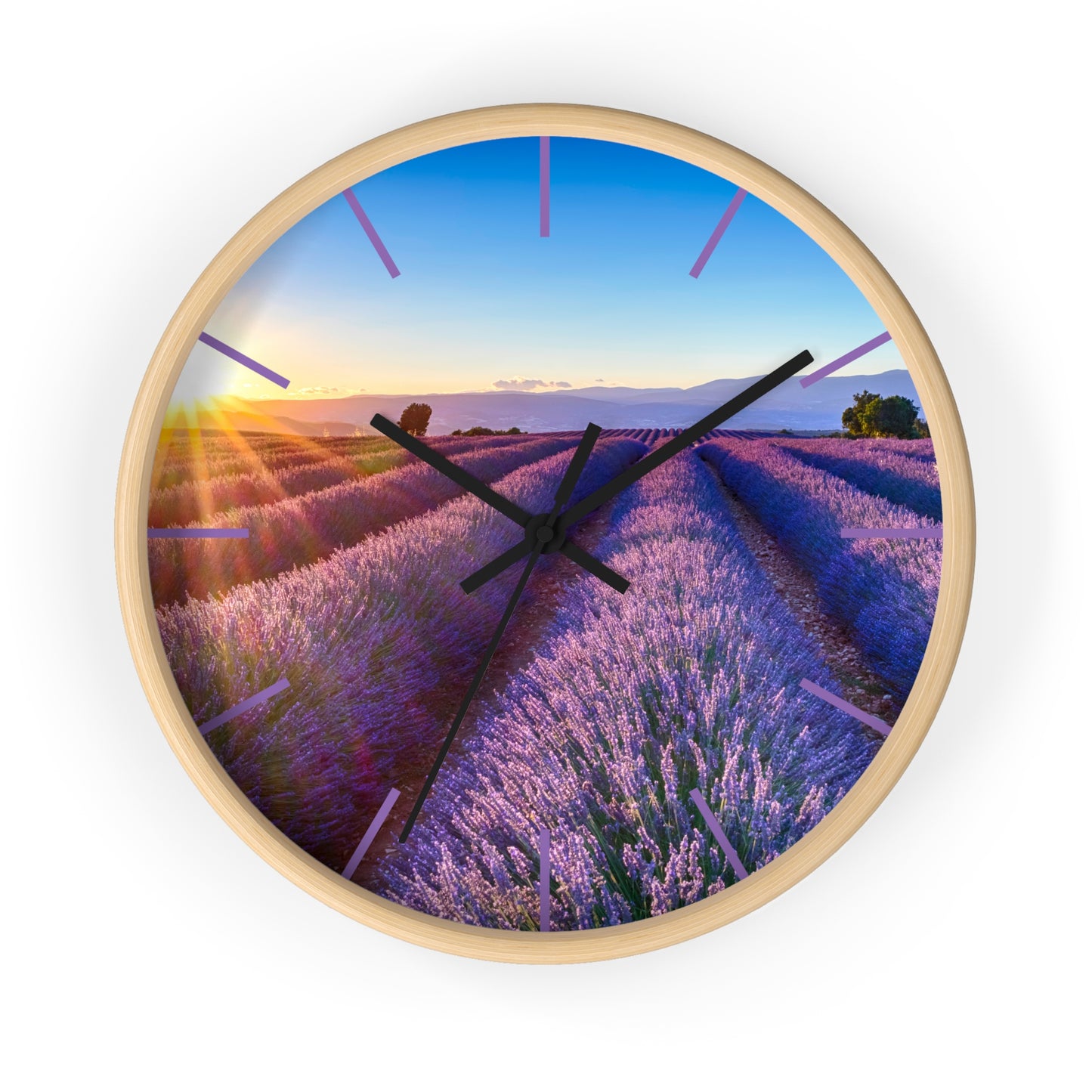 Lavender Fields Wall Clock with Lines