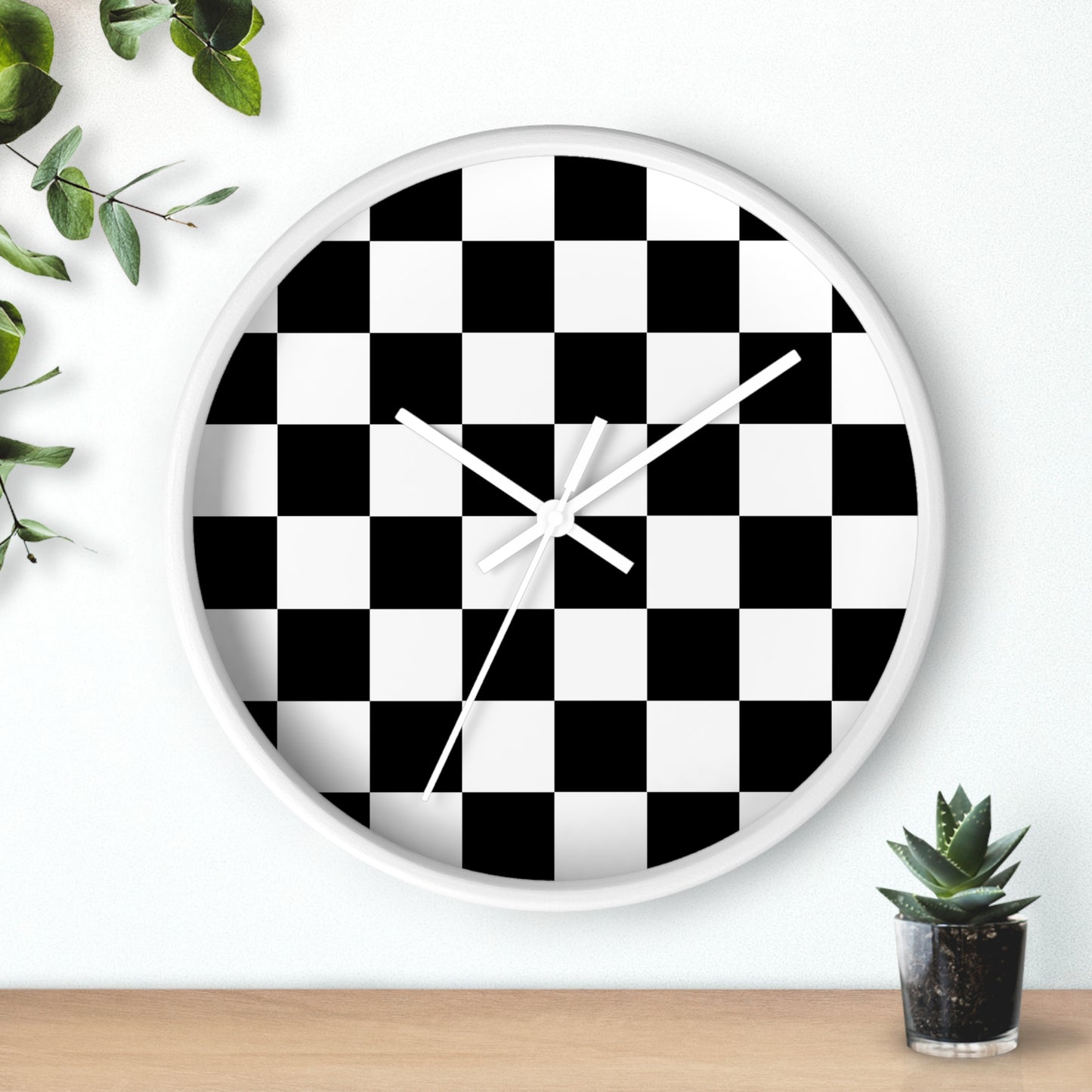 Checkered Black & White Wall Clock, No Numbers