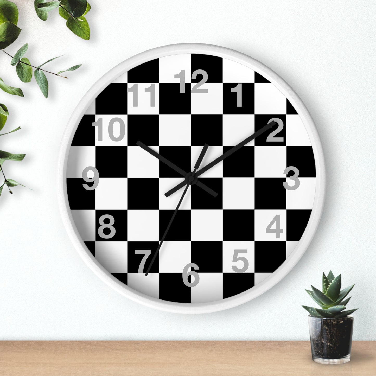 Checkered Black & White Wall Clock, Numbers