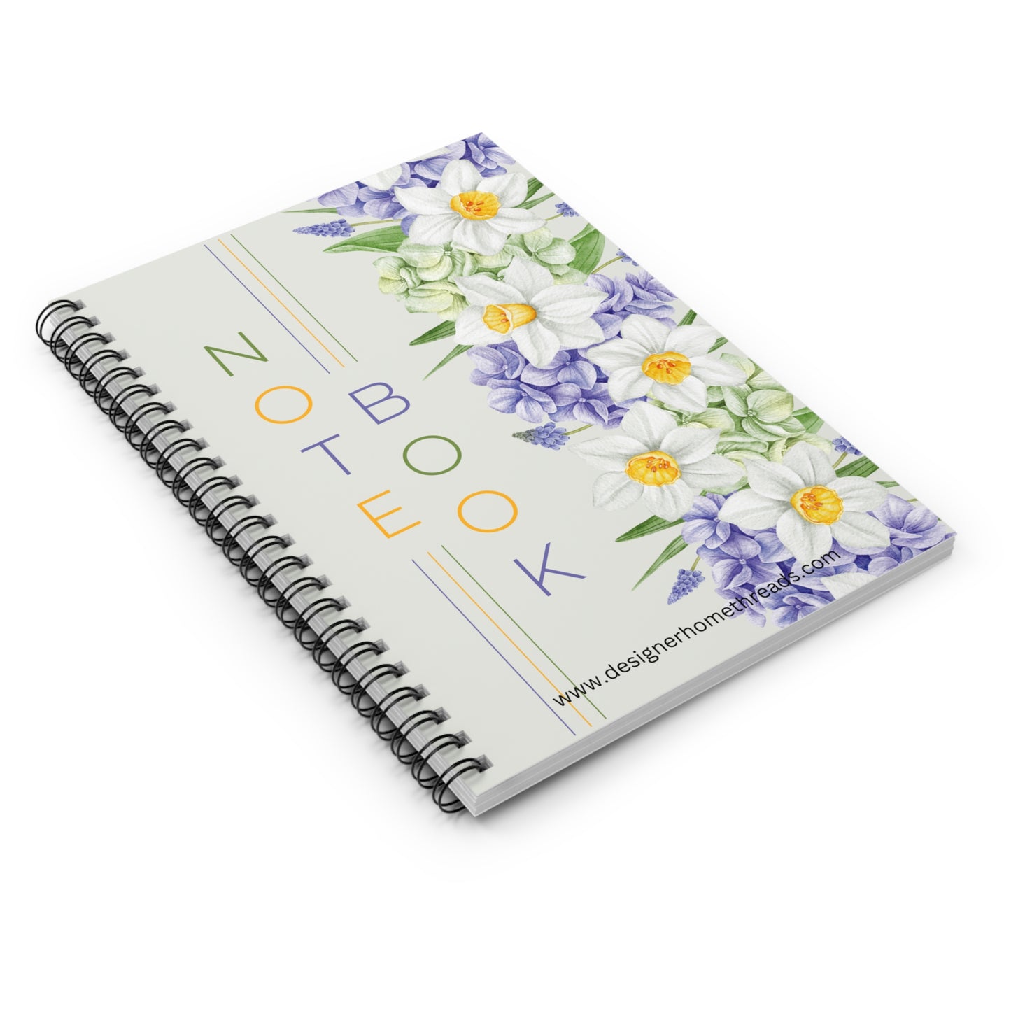 Watercolor Daffodils and Hydrangeas Spiral Notebook, Ruled Line 118 Pages (6"x8")