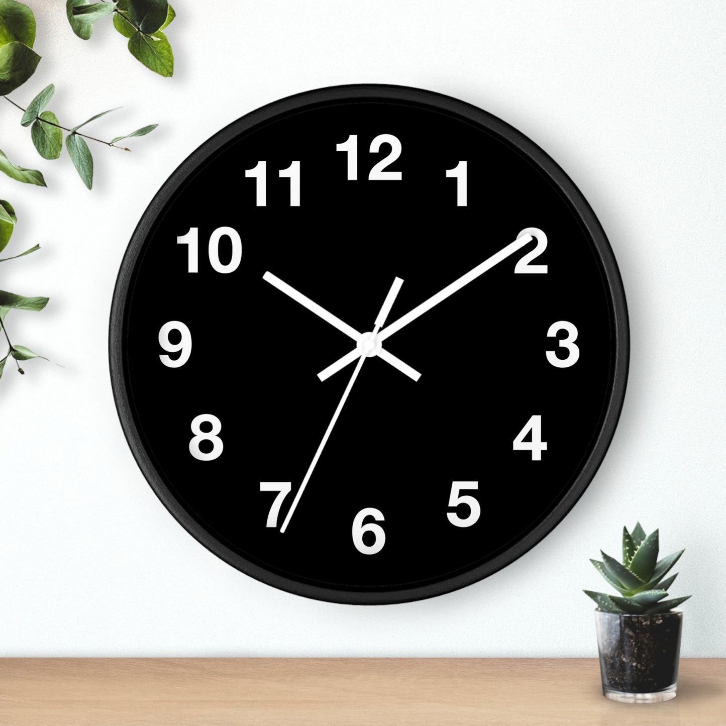 Black Background Wall Clock with White Hands & Numbers