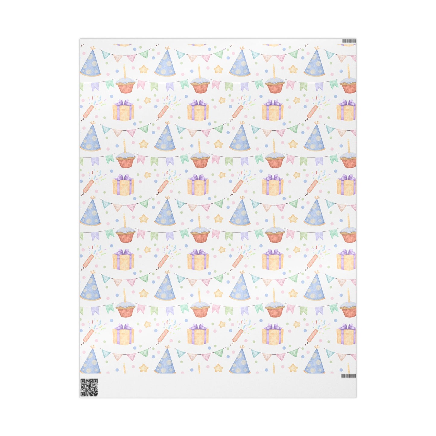 Party Hats Cupcakes Banners Stars Wrapping Paper, 3 sizes, 2 finishes