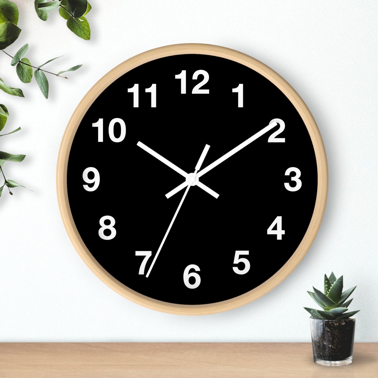 Black Background Wall Clock with White Hands & Numbers