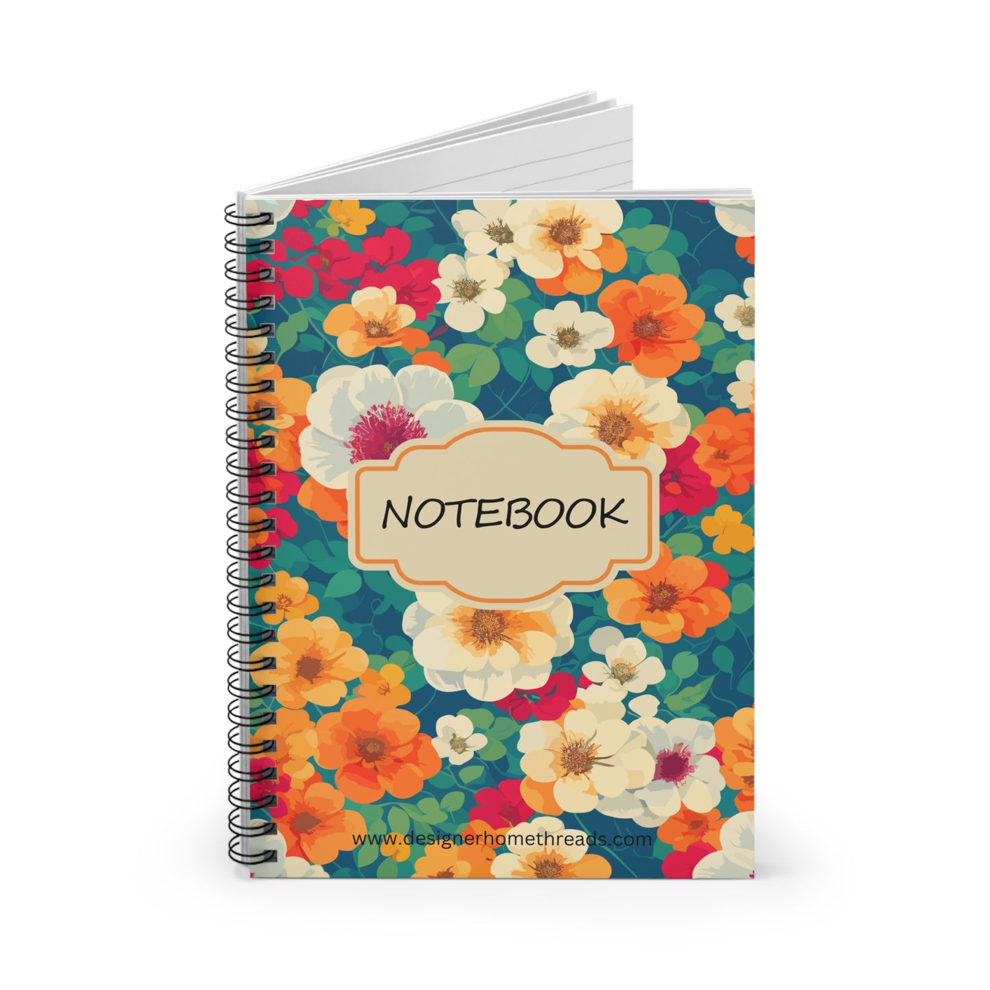 Colorful Flowers Spiral Notebook, Ruled Line 118 Pages (6"x8")