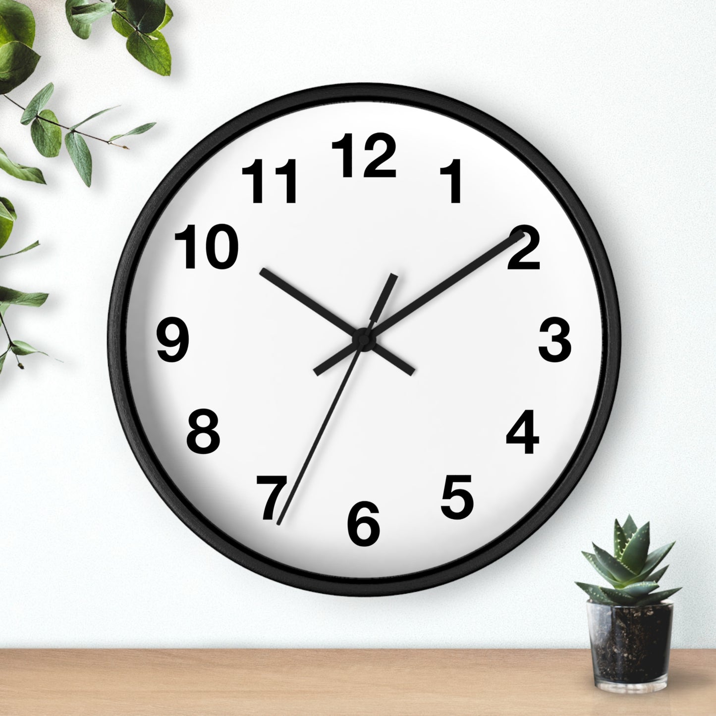 White Background Wall Clock with Black Hands & Numbers