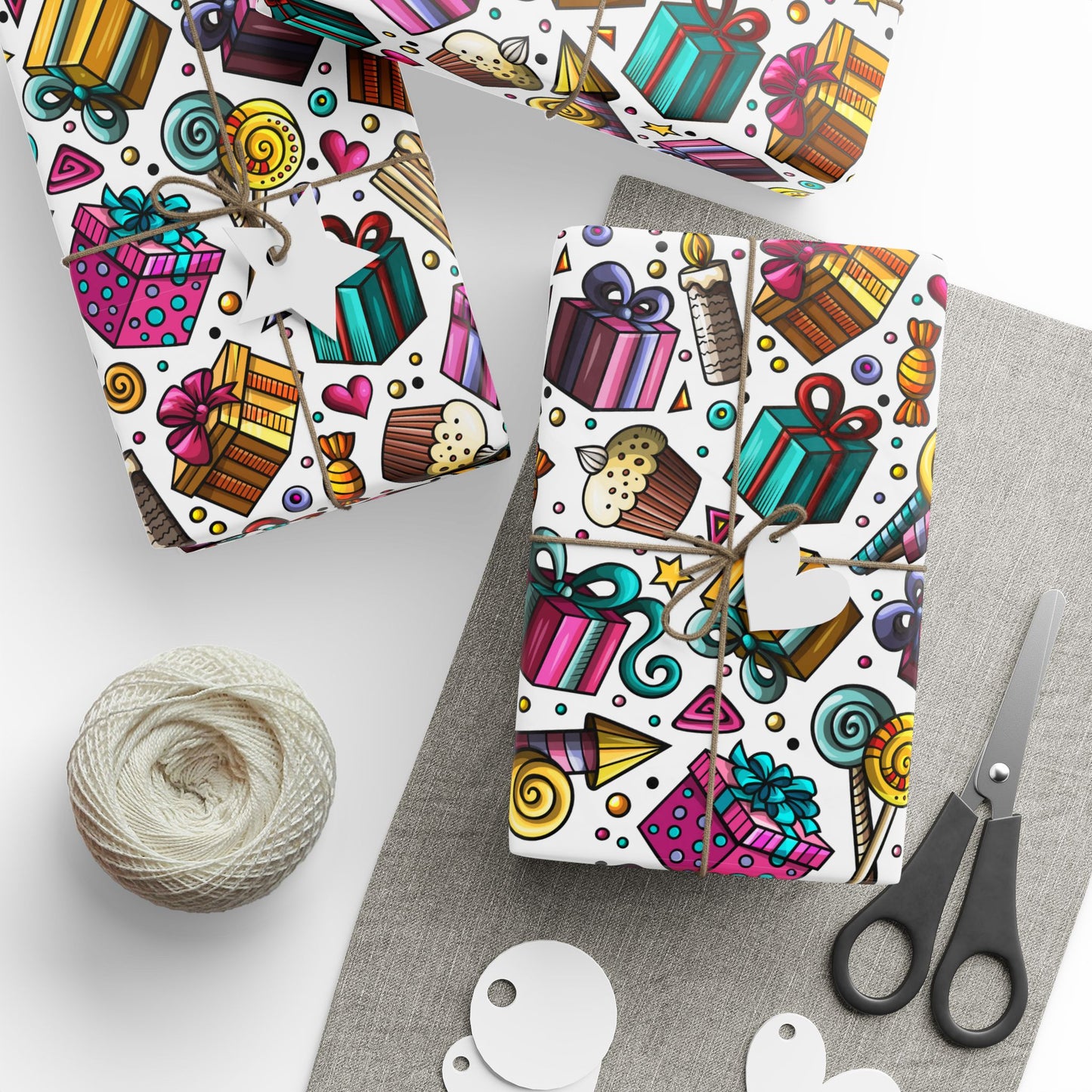 Vibrant Cupcakes & Presents Wrapping Paper, 3 sizes, 2 finishes