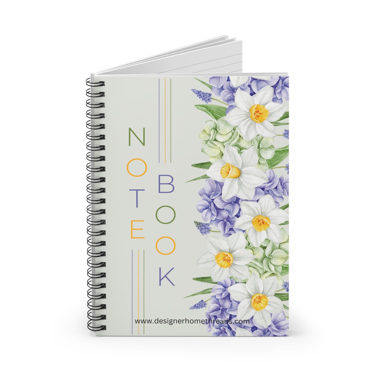 Watercolor Daffodils and Hydrangeas Spiral Notebook, Ruled Line 118 Pages (6"x8")