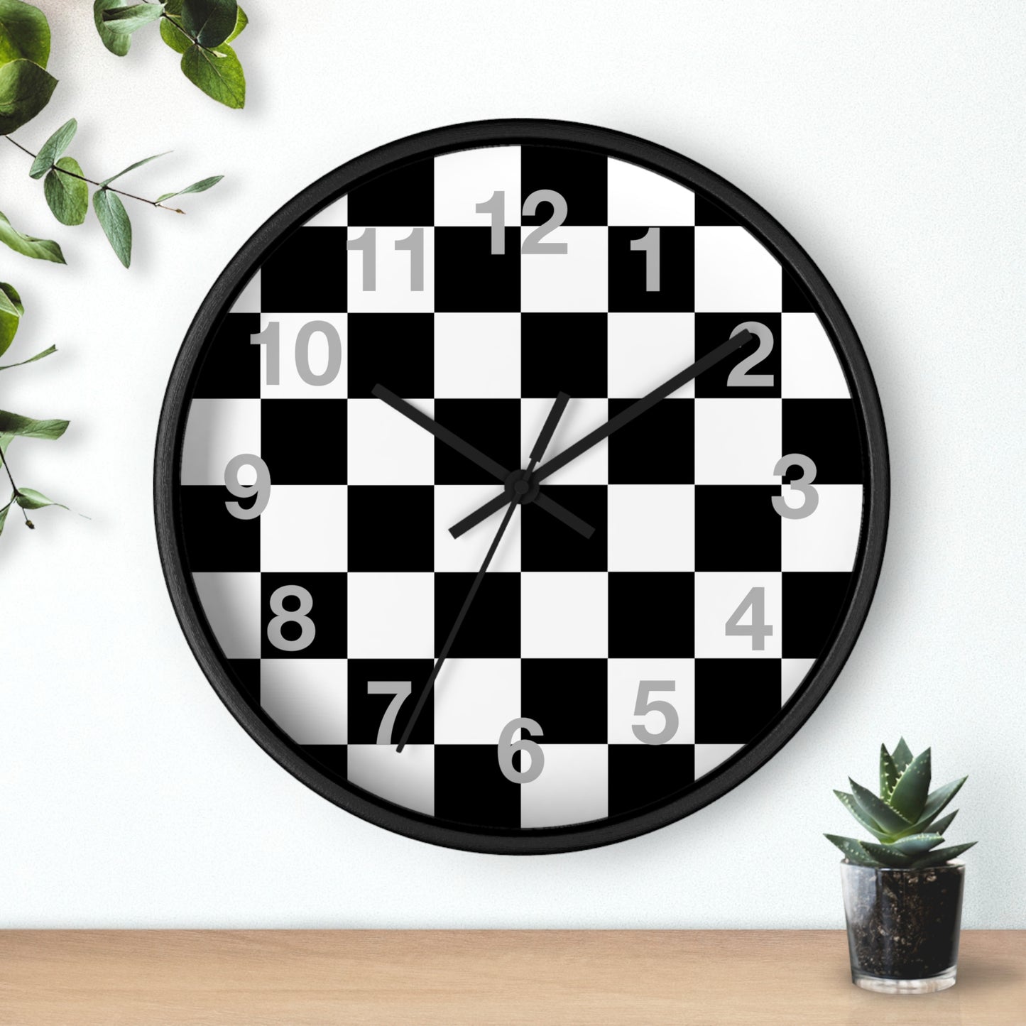 Checkered Black & White Wall Clock, Numbers