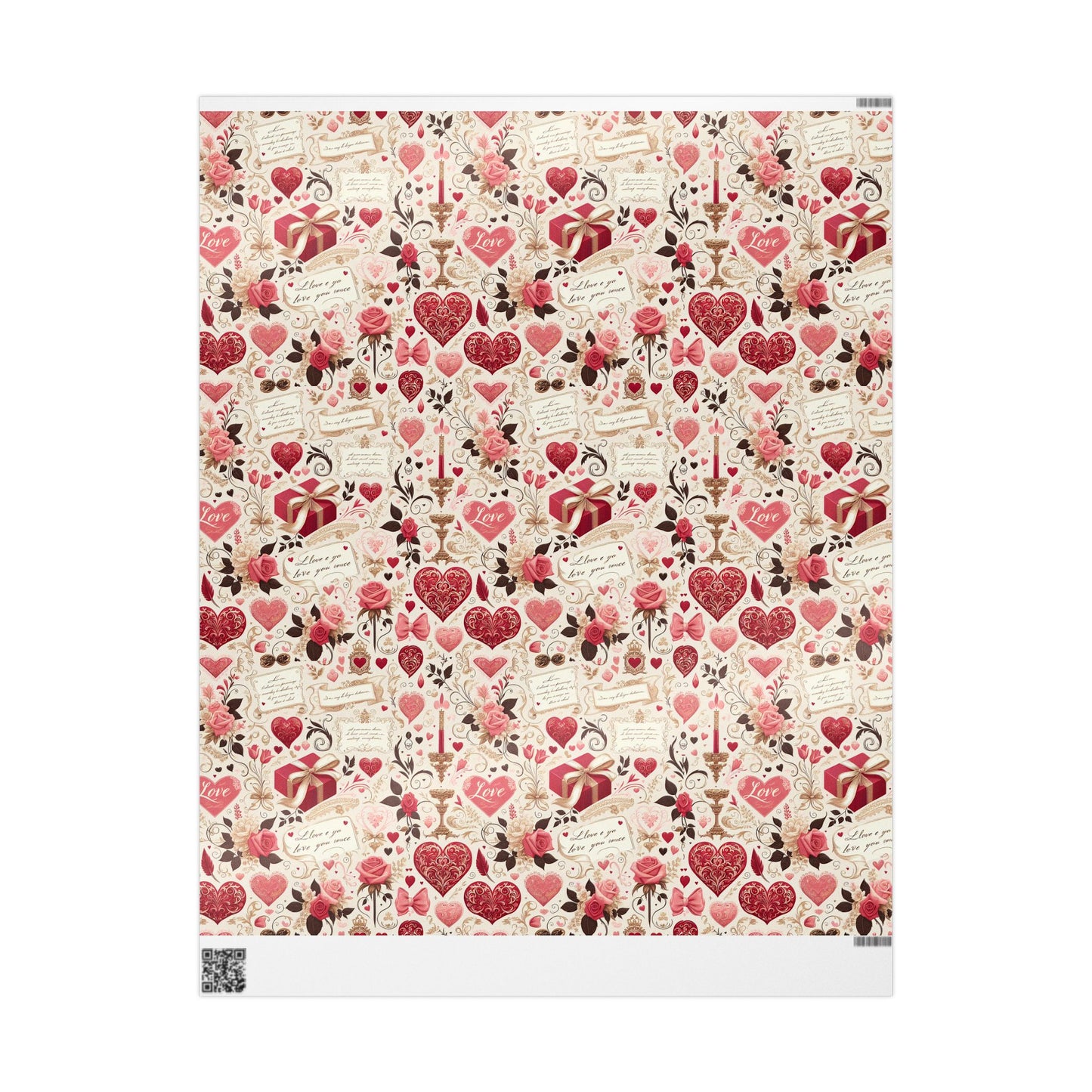 Romantic Floral & Hearts Wrapping Paper, 3 sizes, 2 finishes