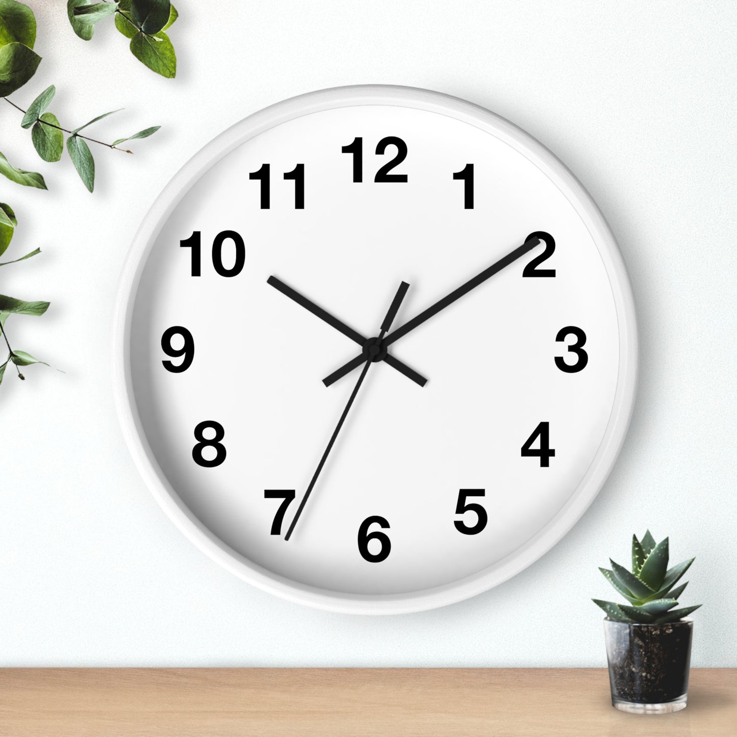 White Background Wall Clock with Black Hands & Numbers