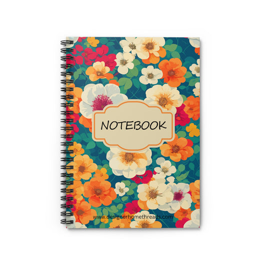 Colorful Flowers Spiral Notebook, Ruled Line 118 Pages (6"x8")