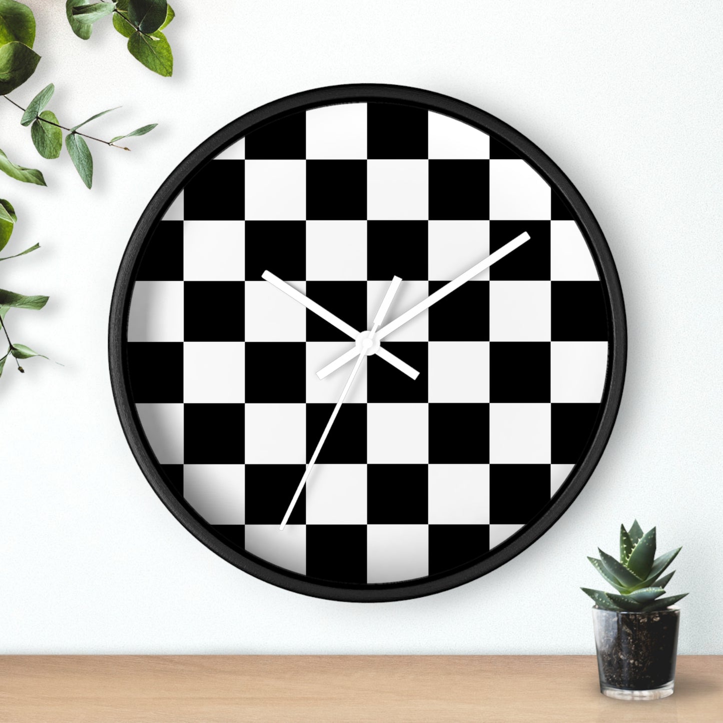 Checkered Black & White Wall Clock, No Numbers