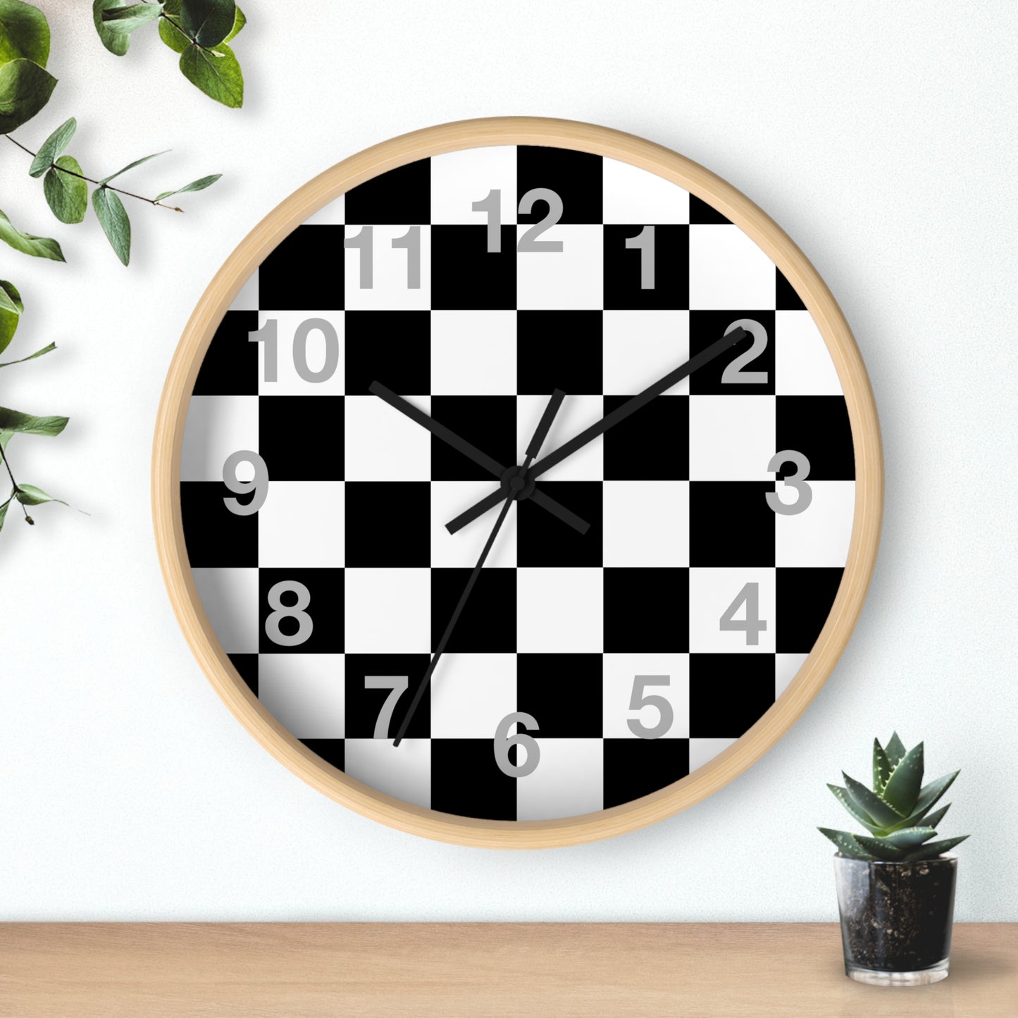 Checkered Black & White Wall Clock, Numbers