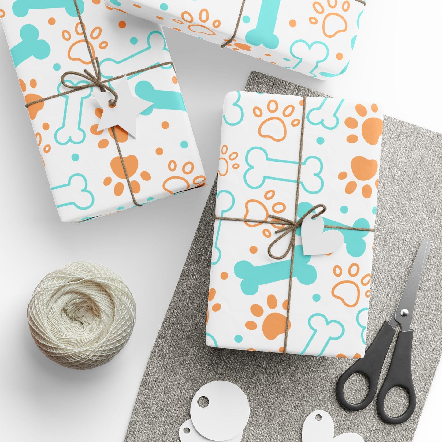 Give the Dog a Bone Wrapping Paper, Teal and Orange, 3 Sizes, 2 Finishes