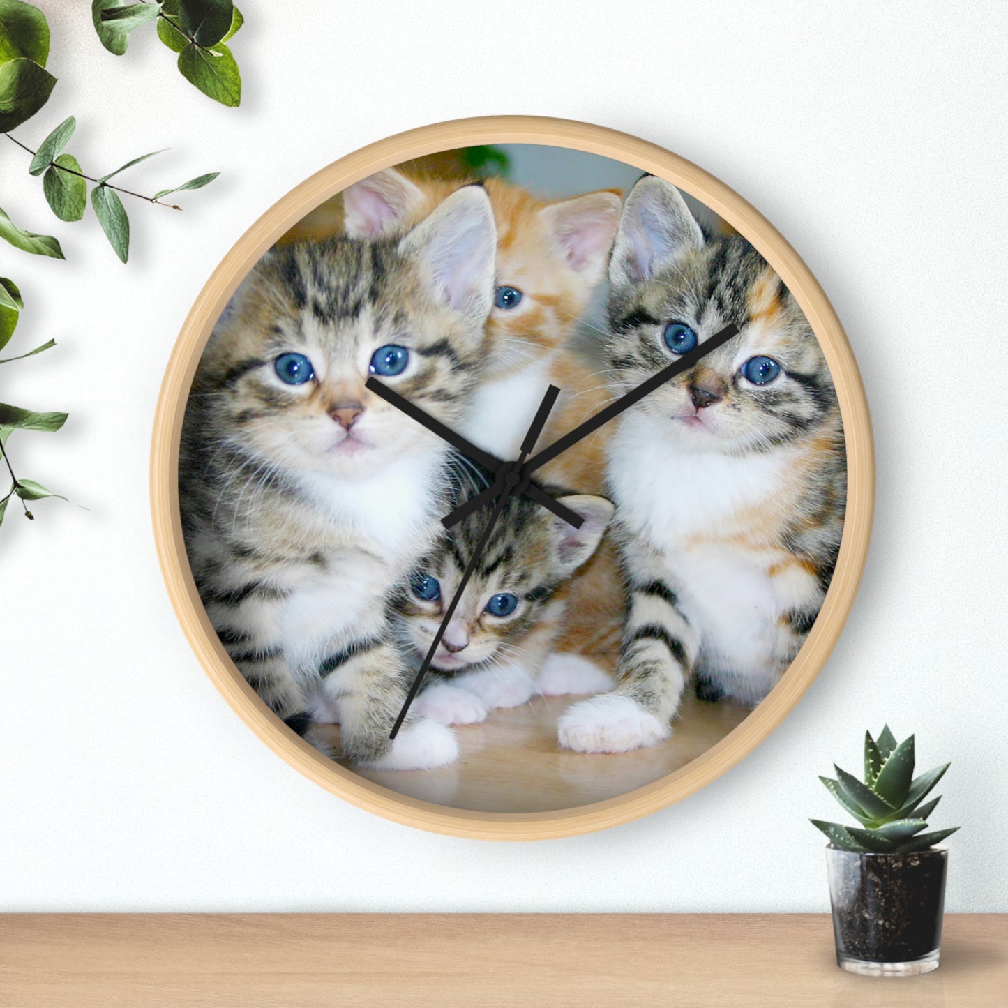 Kittens Wall Clock, No Numbers