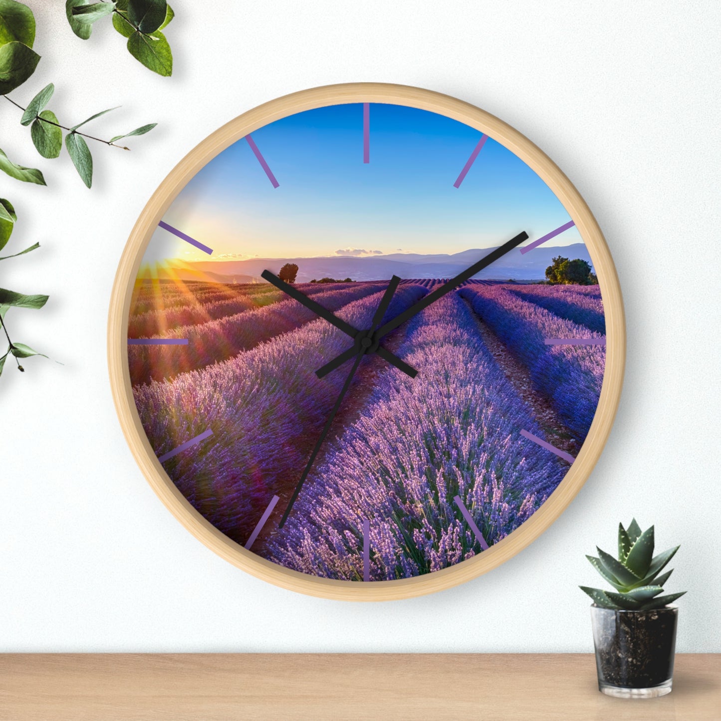 Lavender Fields Wall Clock with Lines