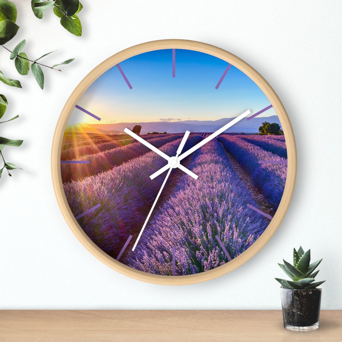 Lavender Fields Wall Clock with Lines