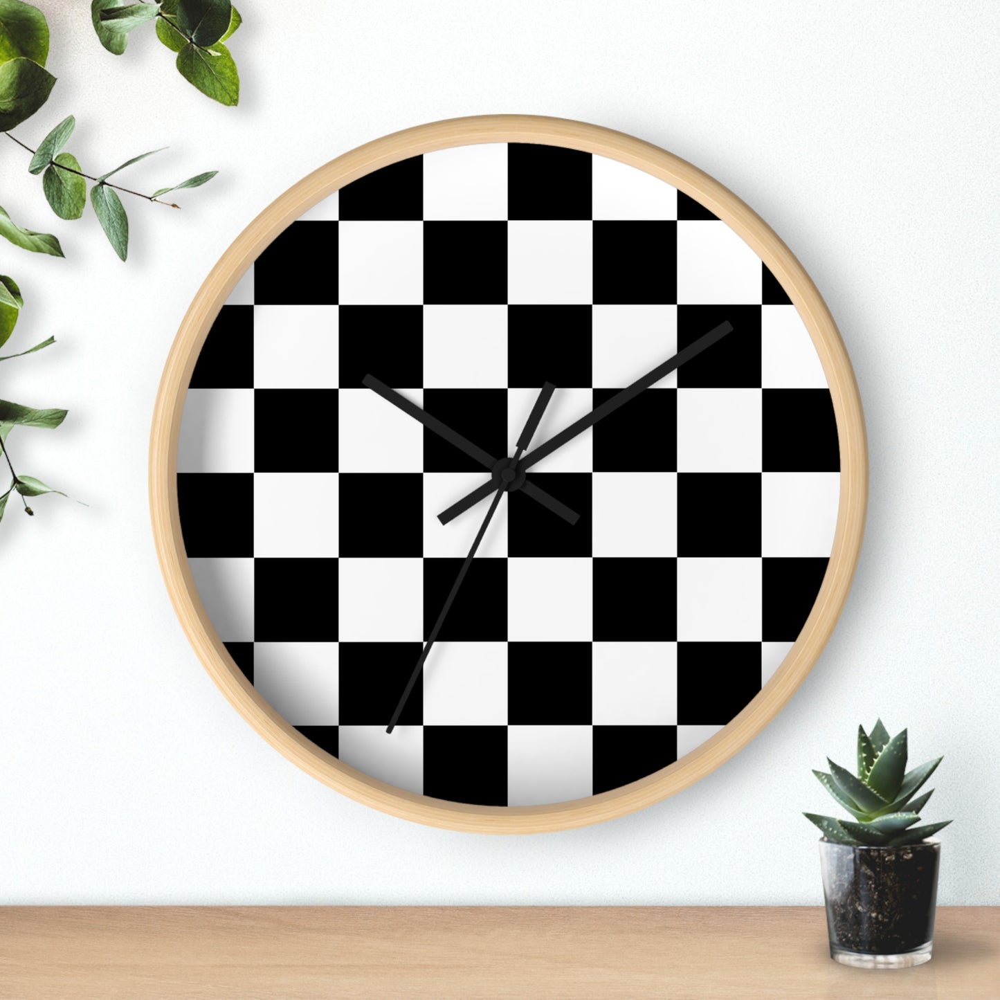 Checkered Black & White Wall Clock, No Numbers