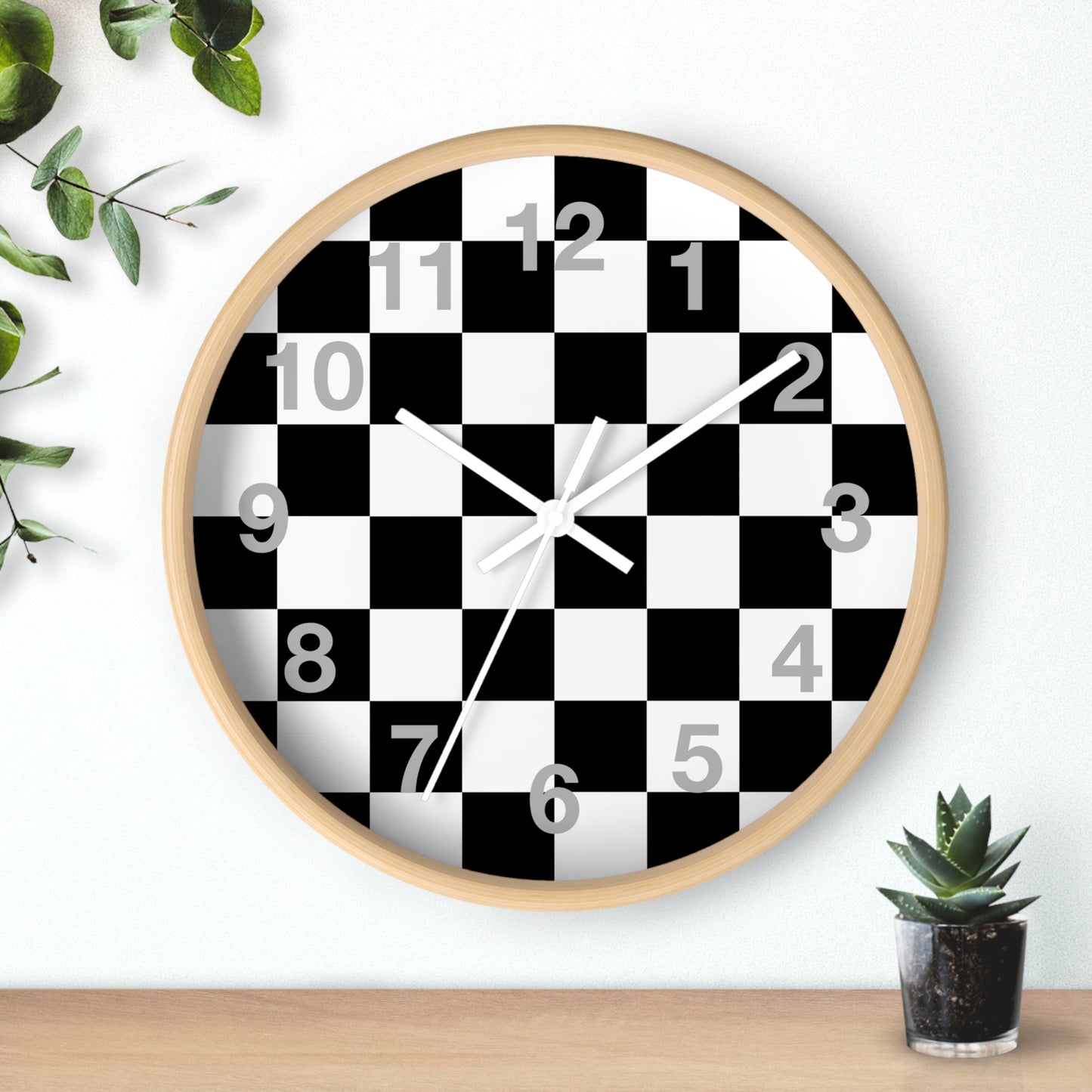 Checkered Black & White Wall Clock, Numbers