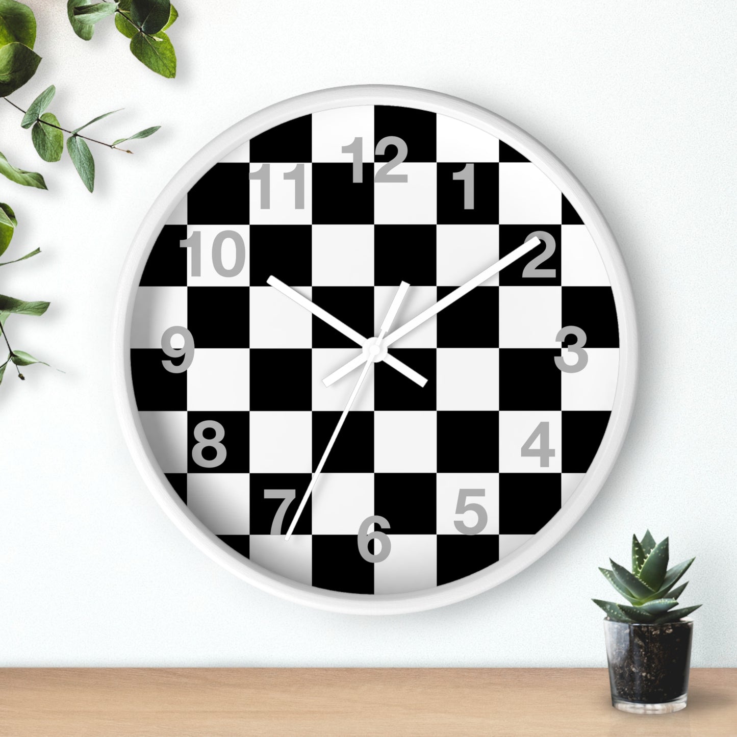 Checkered Black & White Wall Clock, Numbers