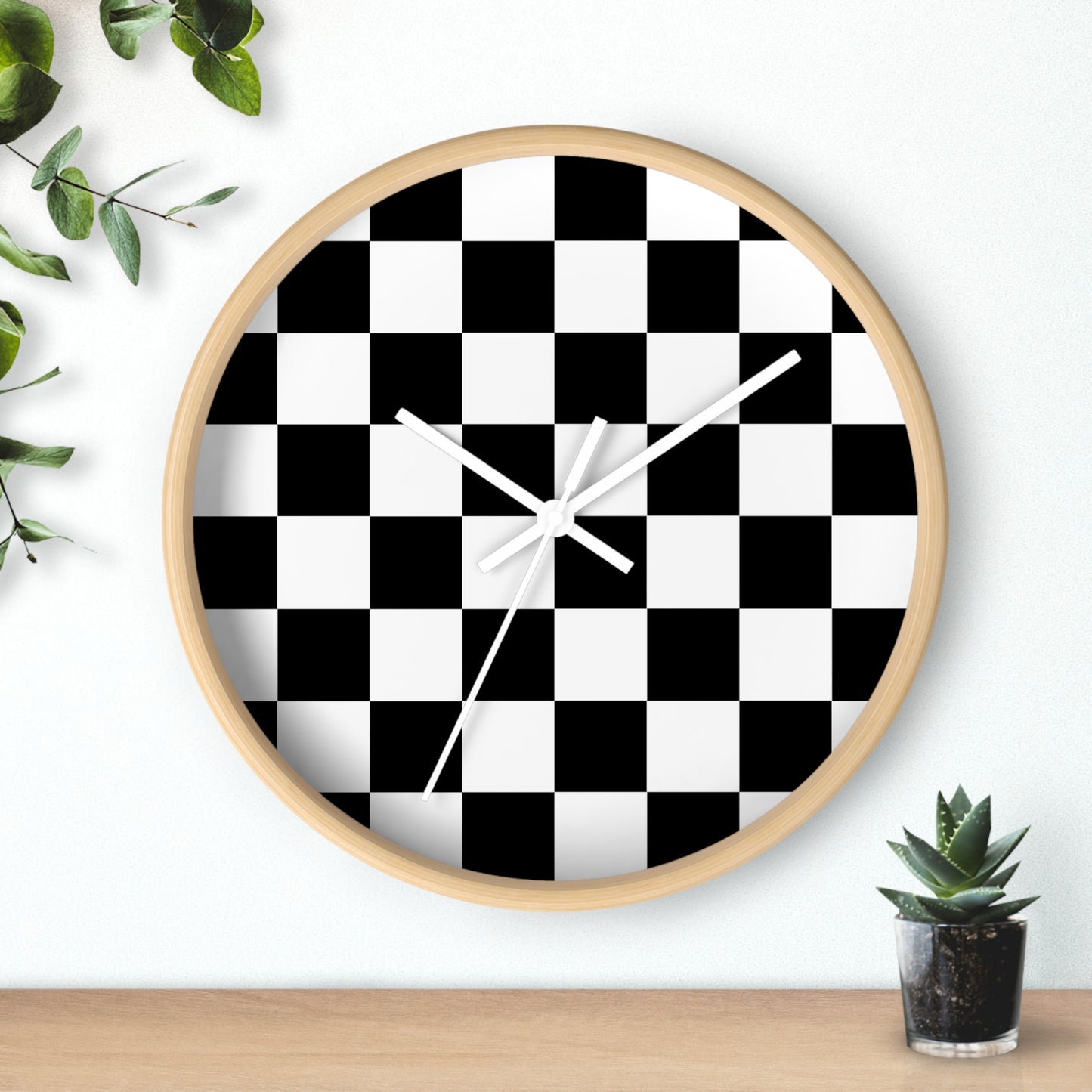 Checkered Black & White Wall Clock, No Numbers