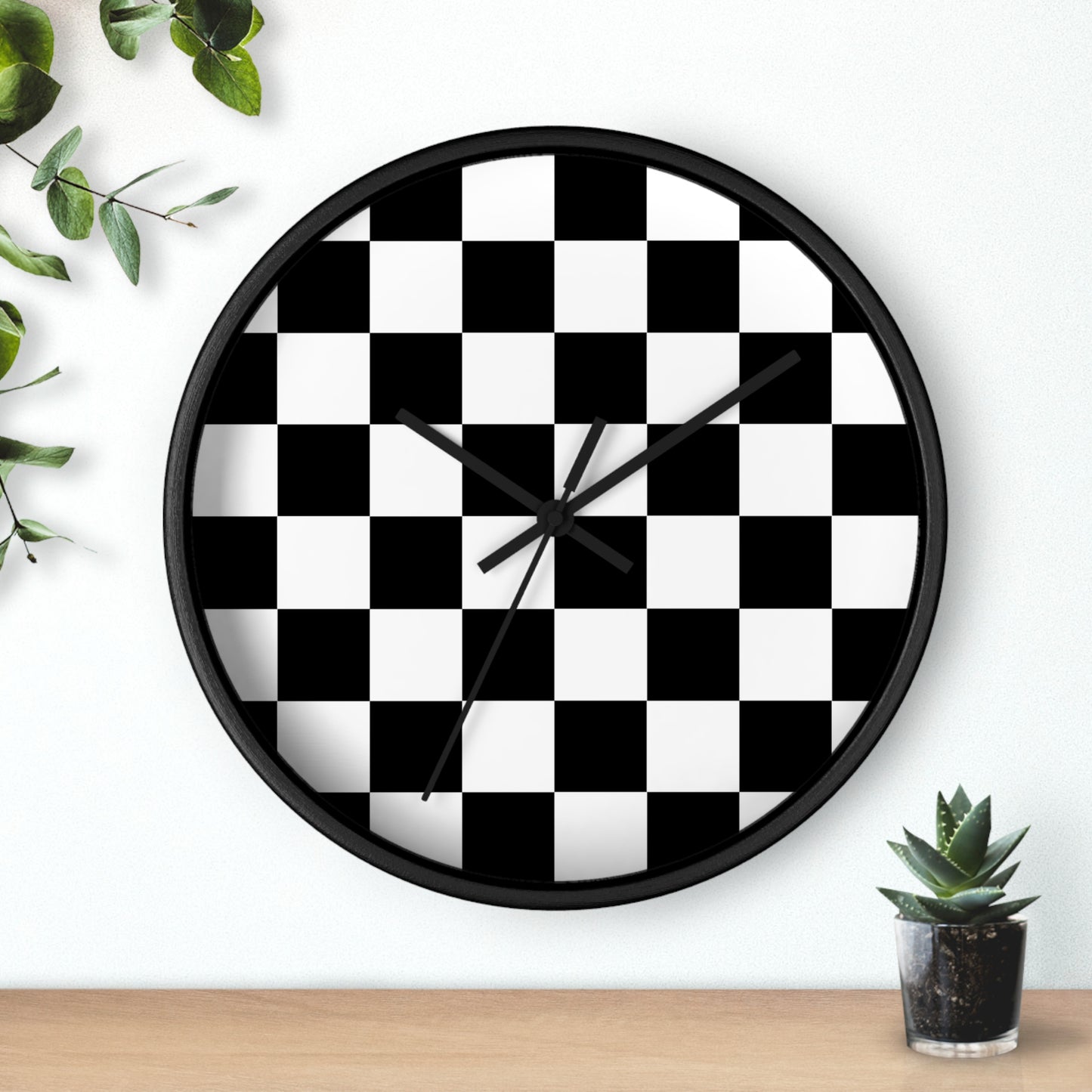 Checkered Black & White Wall Clock, No Numbers