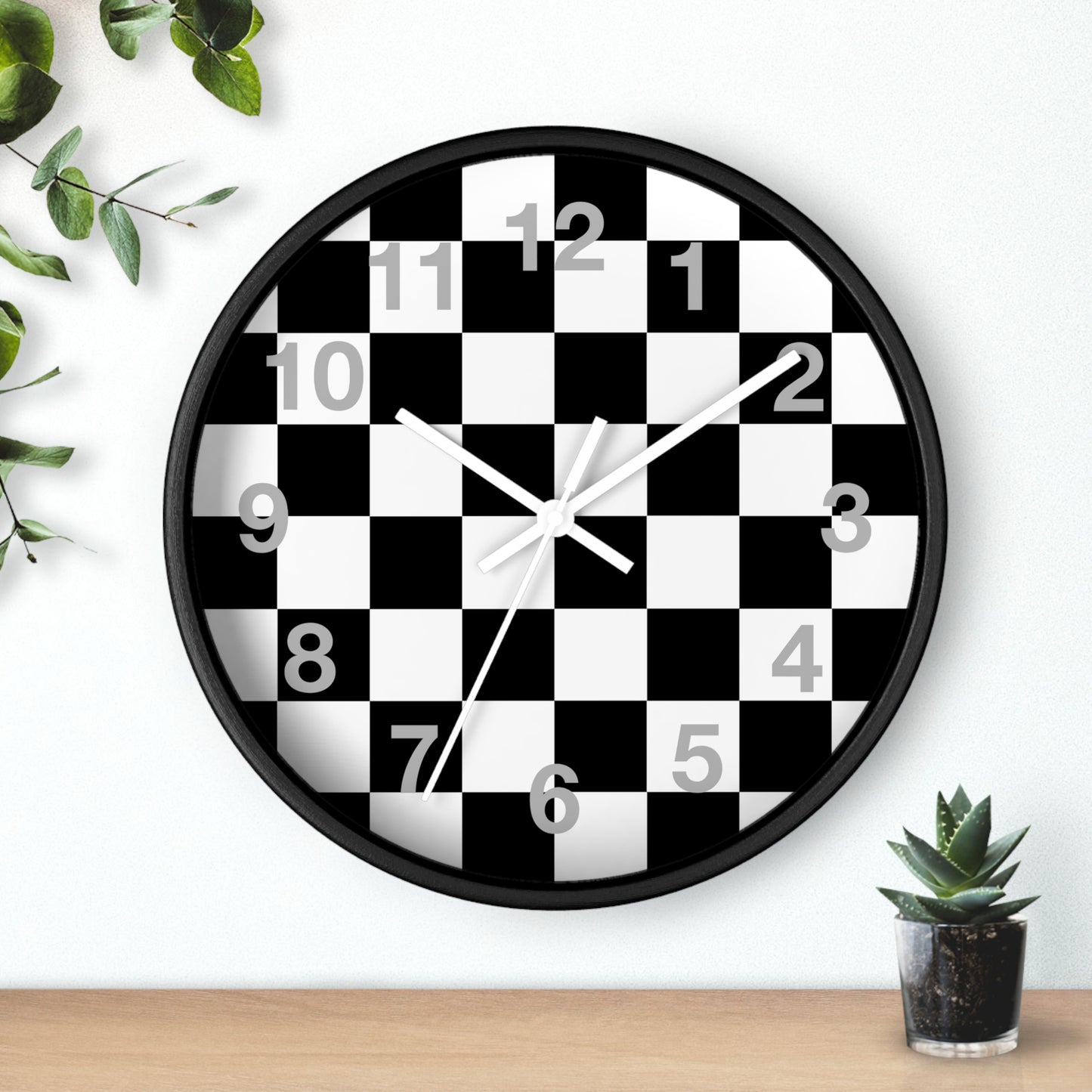 Checkered Black & White Wall Clock, Numbers