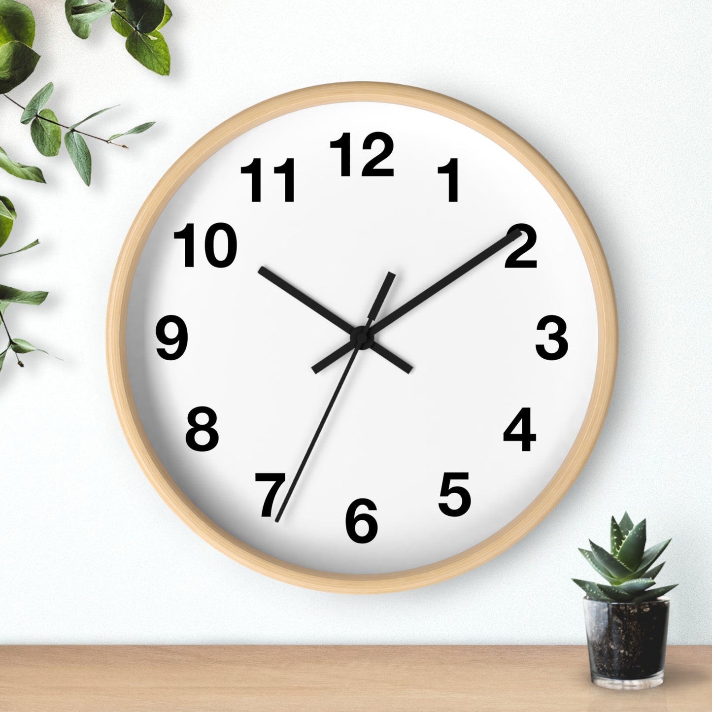 White Background Wall Clock with Black Hands & Numbers