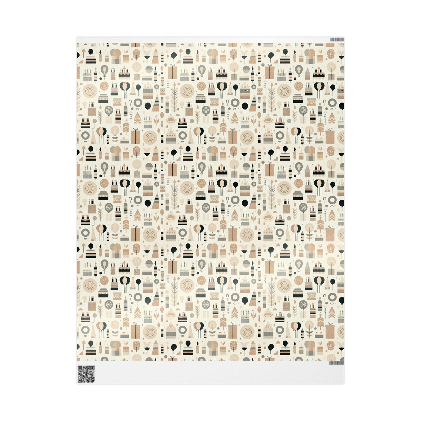 Whimsical Birthday Wrapping Paper, Neutral Colors, 3 Sizes, 2 Finishes