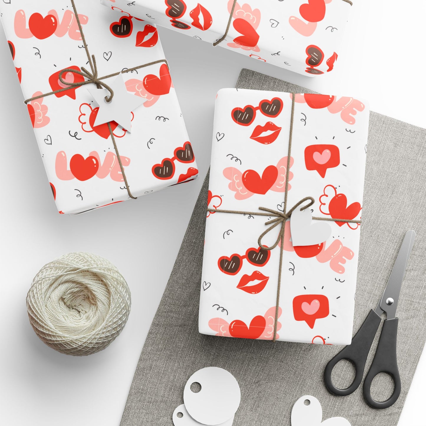 Love Lips and Hearts Wrapping Paper, 3 sizes, 2 finishes